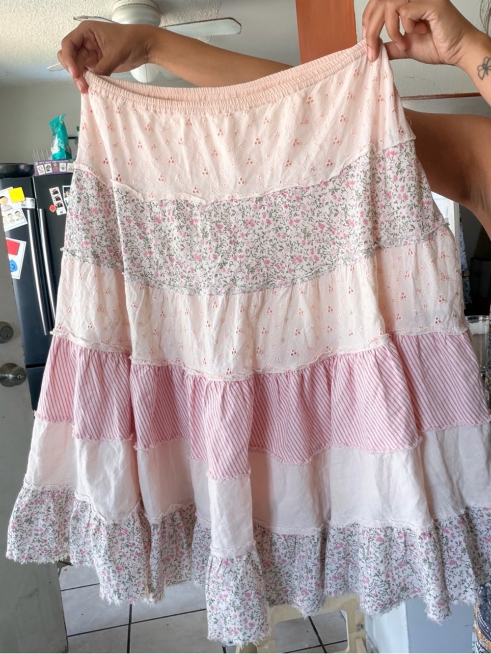 No Boundaries Pink & White Tiered Floral Maxi Skirt